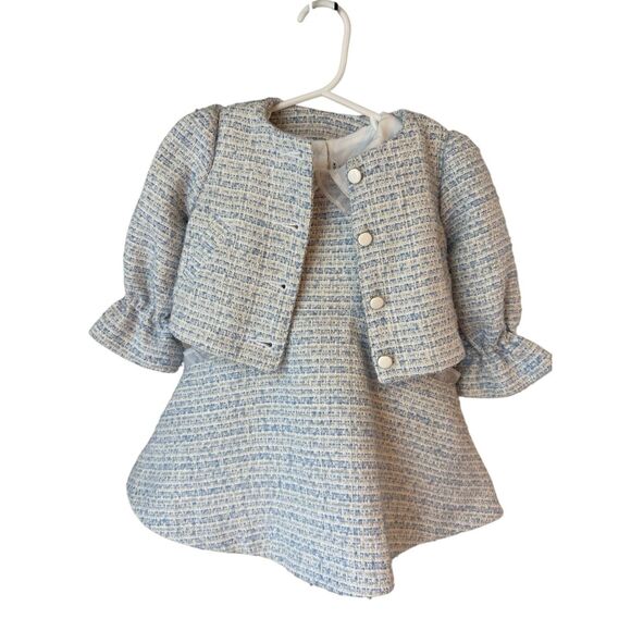 Janie And Jack 2pc Sky Blue Tweed Collared Dress Size 12-18 Months - Picture 6 of 12